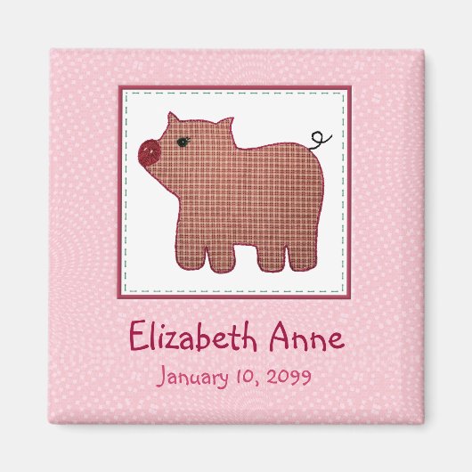 Aimant Cute Country Style Pink Plaid Pig Nouveau bébé (Devant)
