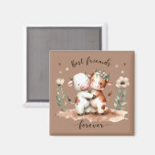 Aimant Cute Cow Meilleurs amis Hug Floral Art (Recto/Verso)
