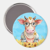 Aimant Cute Cow Sunflowers (Recto/Verso)