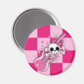Aimant Cute crâne avec guitare rose (Recto/Verso)