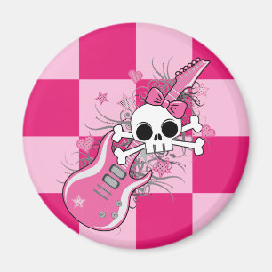Aimant Cute crâne avec guitare rose