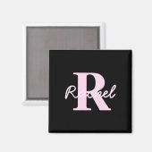 Aimant Cute Customizable Monogram | Light Pink & Black (Recto/Verso)