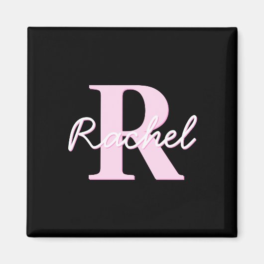 Aimant Cute Customizable Monogram | Light Pink & Black (Devant)