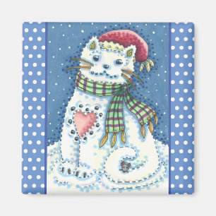 AIMANT CUTE CUTE CHATTE DE NEIGE, FLAKES DE NEIGE CHAT ET