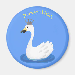 Aimant Cute cygne blanc avec dessin de la couronne