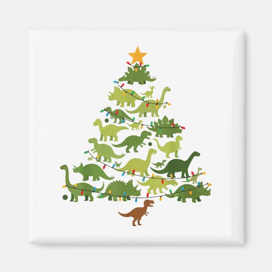 Aimant Cute Dino Christmas Tree Merry Dinomas Xmas Lights (Devant)