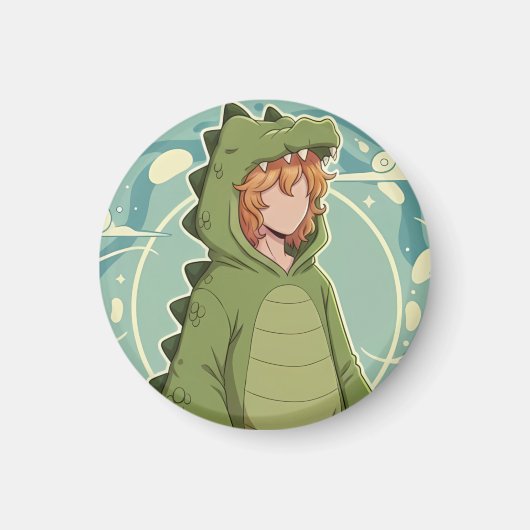 Aimant Cute Dino Friend Anime Boy - Green Dinosaur (Devant)