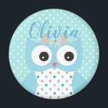 Aimant Cute Dotty Blue Owl Art Personnalisé Girls<br><div class="desc">Adorable hibou art et poka motif point sur aimant personnalisé.</div>