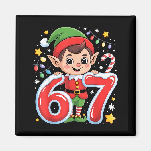 Aimant Cute Elf Six Seven 6 7 Meme Funny Christmas Costum (Devant)