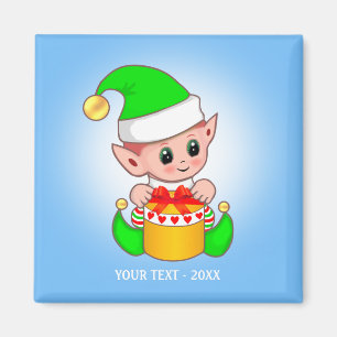 Aimant Cute Elf & Votre Texte sur Fond Bleu Clair