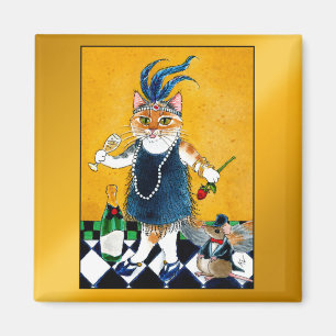 Aimant Cute Flapper cat, souris Art Déco 1920