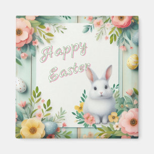Aimant Cute, floral heureux lapin de Pâques