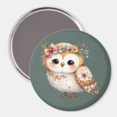 Aimant Cute Floral Owl with Bow (Recto/Verso)
