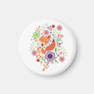 Aimant Cute Fox Baby Art Animal Avec Floral
