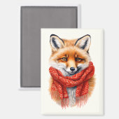 Aimant Cute Fox in a Red Scarf Autumn Image (Recto/Verso)