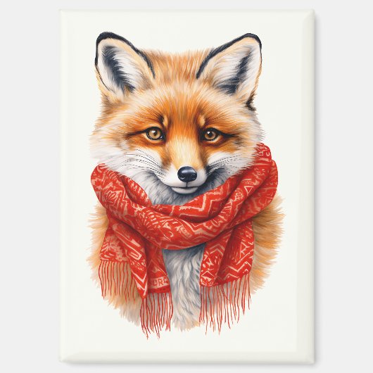Aimant Cute Fox in a Red Scarf Autumn Image (Recto)