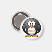 Aimant Cute Friendly Round Cartoon Penguin disant Salut (Recto/Verso)