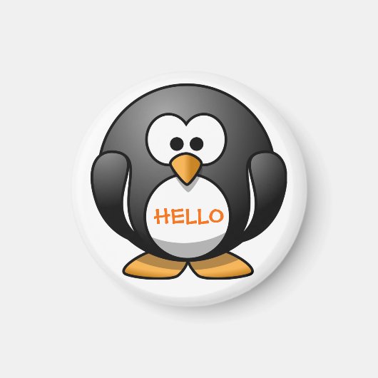 Aimant Cute Friendly Round Cartoon Penguin disant Salut (Devant)