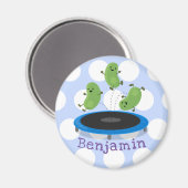 Aimant Cute funny green beans on trampoline cartoon (Recto/Verso)