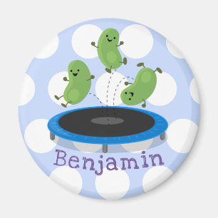 Aimant Cute funny green beans on trampoline cartoon