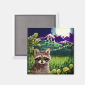 Aimant Cute Funny Raccoon Moon Mountains Créationarts LRA (Recto/Verso)