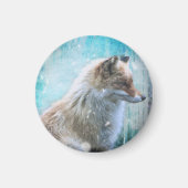 Aimant Cute Furry Fox sur Blue Grunge Arrière - plan (Devant)