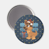 Aimant Cute German Shepherd puppy Cartoon Starry night (Recto/Verso)