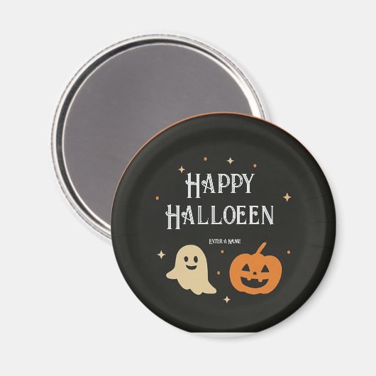 Aimant Cute Ghost and Pumpkin Halloween Paper Plate with  (Recto/Verso)