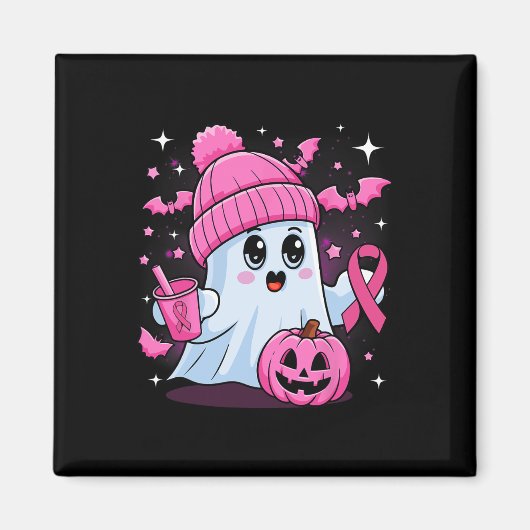 Aimant Cute Ghost Boire Café Halloween Ghost Breast (Devant)