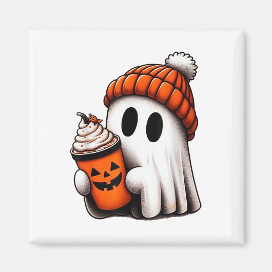 Aimant Cute Ghost Boire Café Halloween Ghost Ice Cof (Devant)