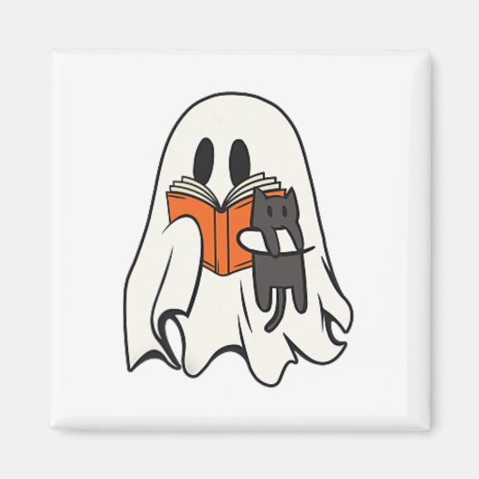 Aimant Cute Ghost Chat Lecture Livre Saison Éffrayante Ha (Devant)