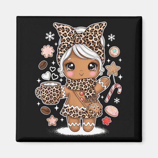 Aimant Cute Gingerbread Leopard Christmas Xmas Girl Women (Devant)