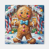 Aimant Cute Gingerbread Man Cheerful Christmas Cookie Art (Devant)