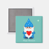 Aimant Cute gnome magique avec cœur sur sarcelle (Recto/Verso)
