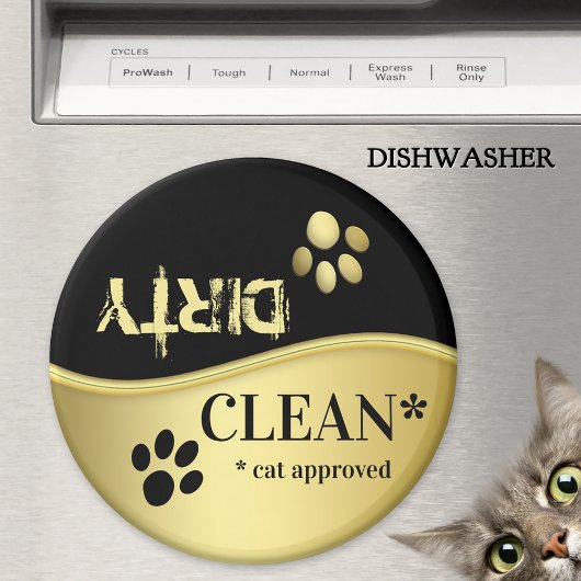 Aimant Cute Gold Black Cat Paws Clean Dirty Dishwasher 