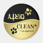 Aimant Cute Gold Black Cat Paws Clean Dirty Dishwasher  (Devant)