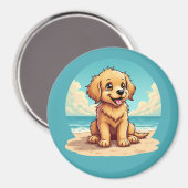 Aimant Cute Golden Puppy at Sunny Beach Scene (Recto/Verso)