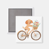 Aimant Cute Goldendoodle Chien Vélo Fleurs de printemps (Recto/Verso)