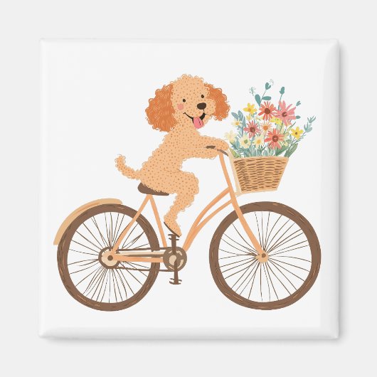 Aimant Cute Goldendoodle Chien Vélo Fleurs de printemps (Devant)