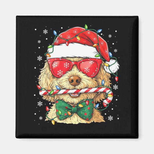 Aimant Cute Goldendoodle Santa Hat Xmas Lights Goldendood (Devant)