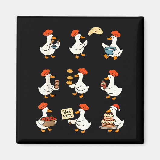 Aimant Cute Goose Baking Funny Baker Goose Chef Pastry Ba (Devant)