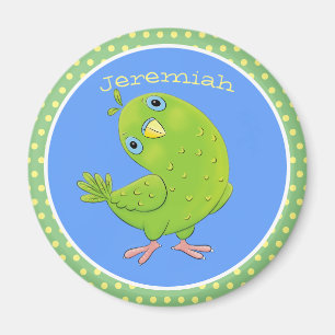 Aimant Cute green curious parakeet cartoon illustration
