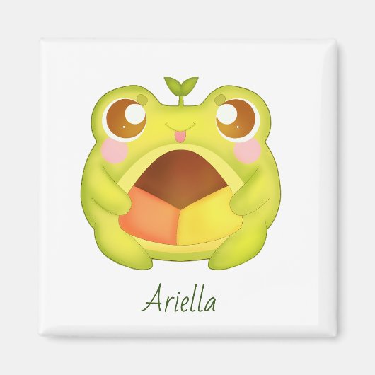Aimant Cute Grenouille verte tenant le biscuit Polvoron m (Devant)