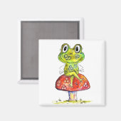Aimant Cute Grenouille verte Whimsical sur Toadstool (Recto/Verso)