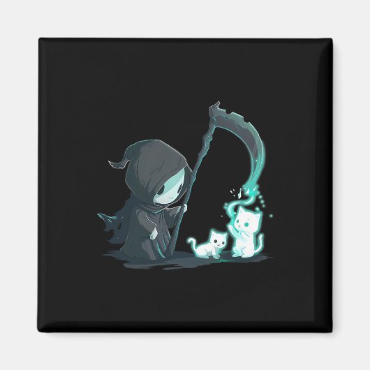 Aimant Cute Grim Reaper Squelette Avec Chat Ghost Kawaii (Devant)