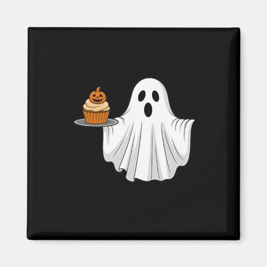 Aimant Cute Halloween Ghost Holding Citrouille Cupcake Po (Devant)