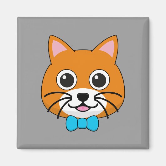 Aimant Cute Happy Ginger Cat avec Papillon (Devant)