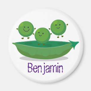 Aimant Cute happy green peas and pod cartoon illustration