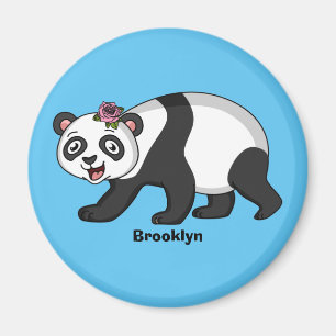 Aimant Cute happy panda bear with flower cartoon