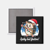 Aimant Cute Hedgehog With Santa Hat Christmas Lights Wint (Recto/Verso)
